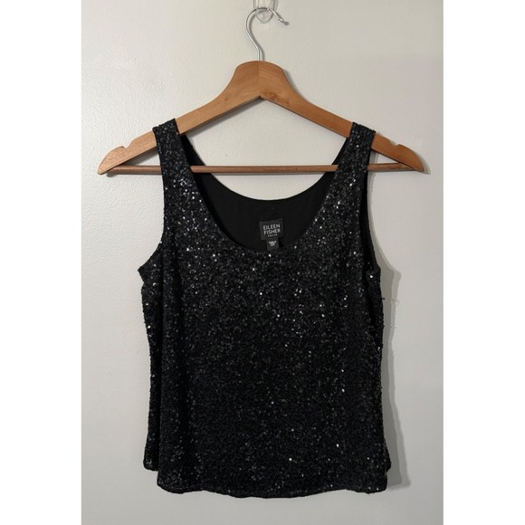 Eileen Fisher Tops - Eileen Fisher Black 100% Silk Sequin Tank Top Size PP‎ (P2-P4) Holiday Party NYE